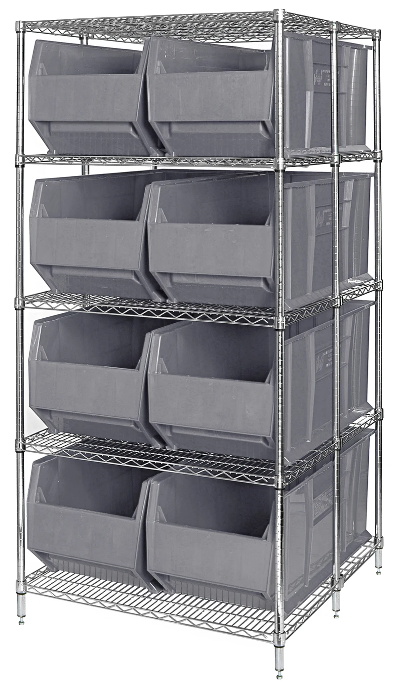 Quantum WRA86-2154C-166GY RackBin 42" Container Wire Shelving System, 42"D x 54"W x 86"H, Chrome