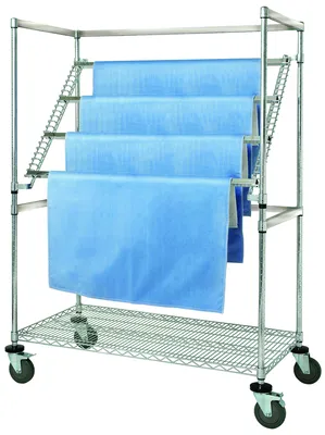 Quantum WRC-SW2460 Sterile Wrap Cart, 60"W x 24"D x 69"H, 1200 lb capacity, Chrome — in use