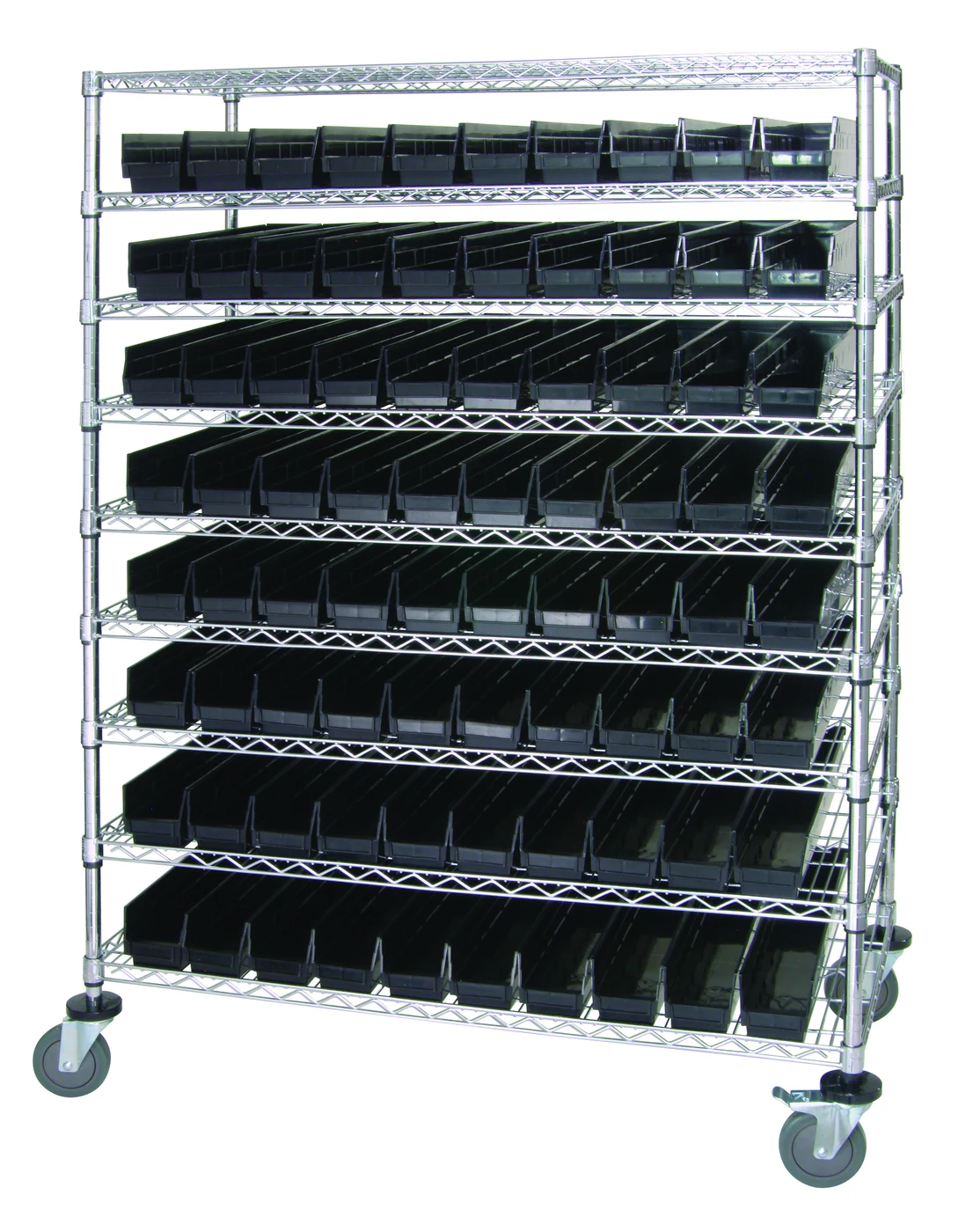 Quantum WRC9-63-2448-105BK Catheter Bin Wire Cart, 48"W x 24"D x 69"H, 1200 lb capacity, Chrome