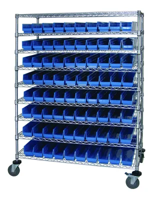 Quantum WRC9-63-2448-105BL Catheter Bin Wire Cart, 48"W x 24"D x 69"H, 1200 lb capacity, Chrome