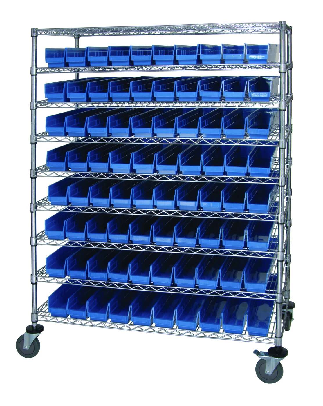Quantum WRC9-63-2448-105BL Catheter Bin Wire Cart, 48"W x 24"D x 69"H, 1200 lb capacity, Chrome