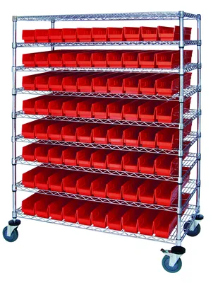 Quantum WRC9-63-2448-105RD Catheter Bin Wire Cart, 48"W x 24"D x 69"H, 1200 lb capacity, Chrome