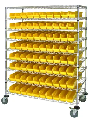 Quantum WRC9-63-2448-105YL Catheter Bin Wire Cart, 48"W x 24"D x 69"H, 1200 lb capacity, Chrome