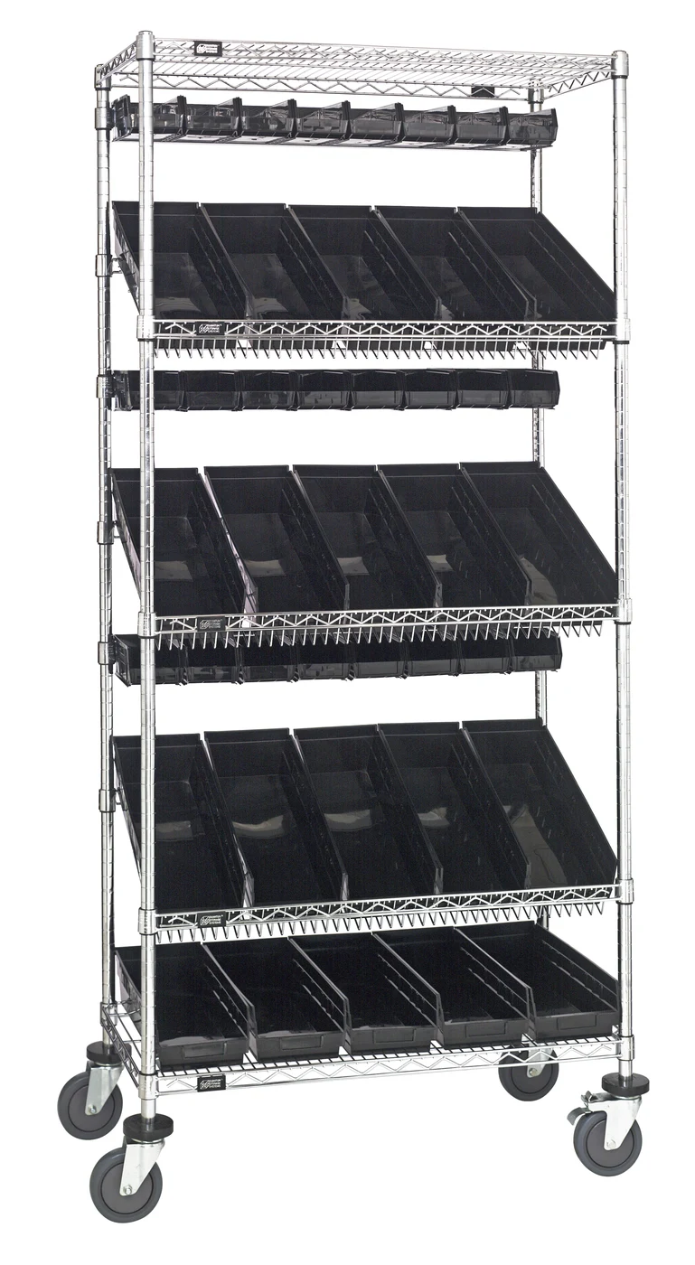 Quantum WRCL5-74836-104220BK Slanted Shelf Cart, 36"W x 18"D x 80"H, 1200 lb capacity, Chrome
