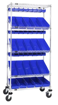 Quantum WRCL5-74836-104220BL Slanted Shelf Cart, 36"W x 18"D x 80"H, 1200 lb capacity, Chrome
