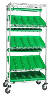 Quantum WRCL5-74836-104220GN Slanted Shelf Cart, 36"W x 18"D x 80"H, 1200 lb capacity, Chrome