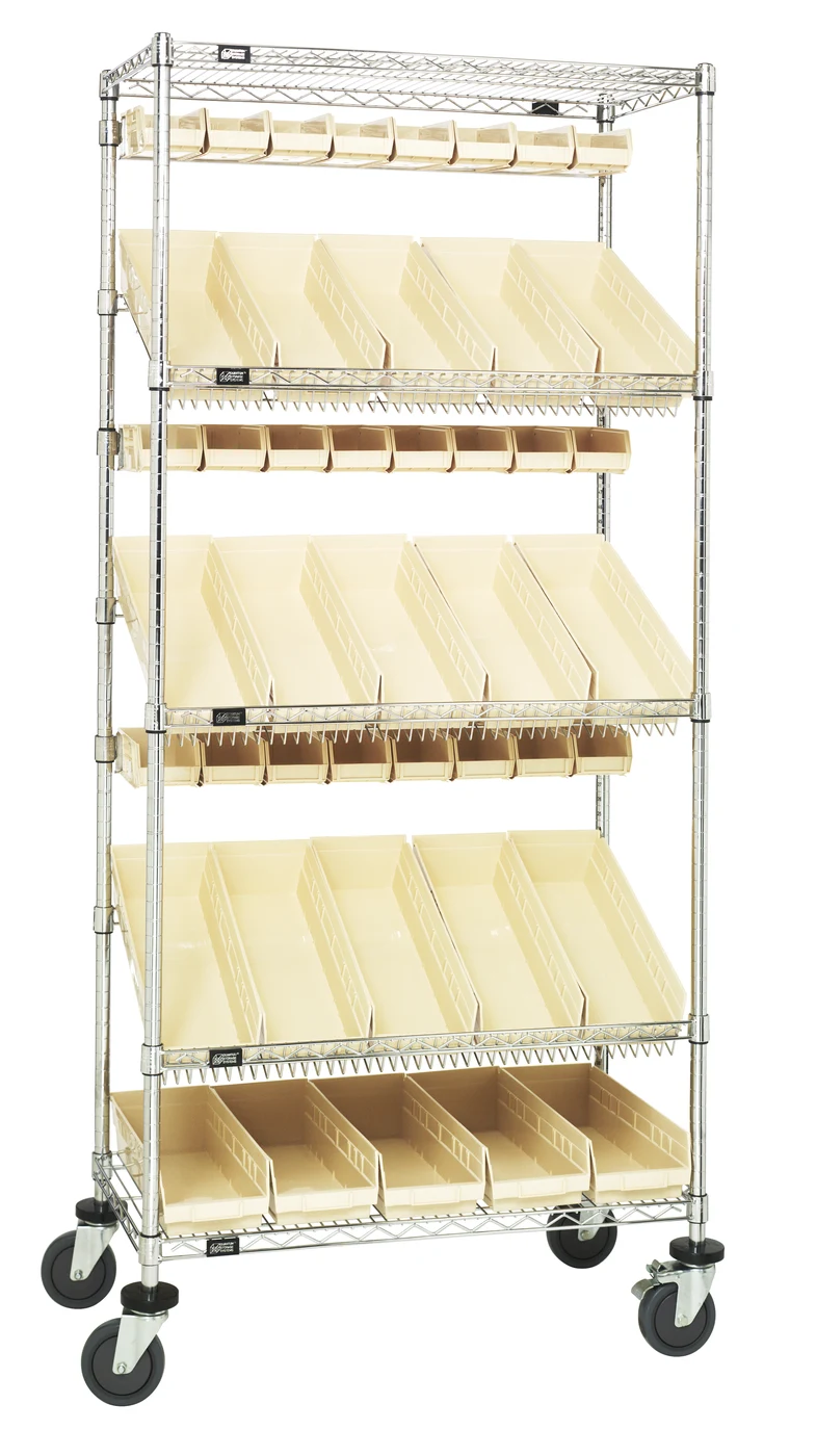 Quantum WRCL5-74848-104220IV Slanted Shelf Cart, 48"W x 18"D x 80"H, 1200 lb capacity, Chrome