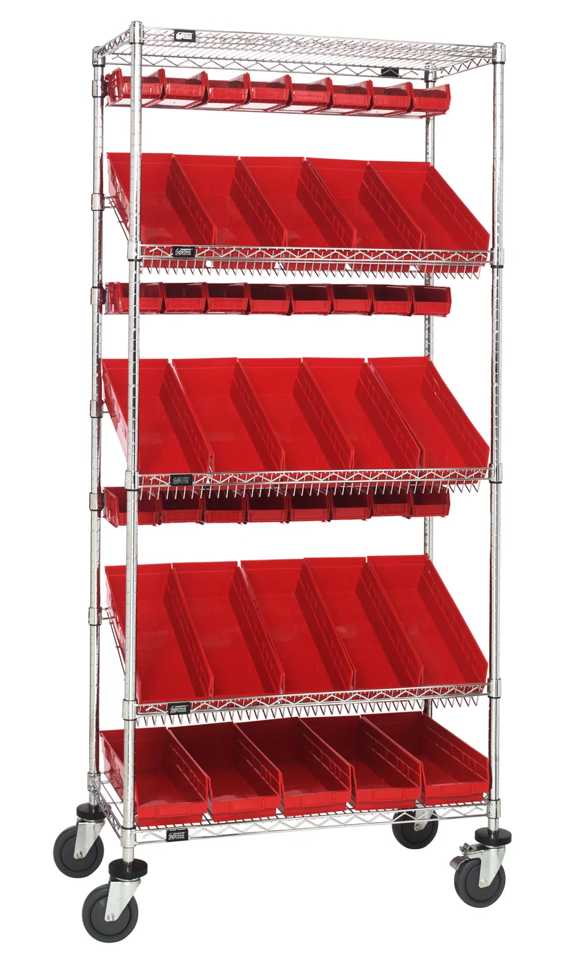 Quantum WRCL5-74848-104220RD Slanted Shelf Cart, 48"W x 18"D x 80"H, 1200 lb capacity, Chrome