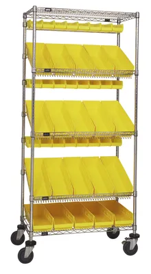 Quantum WRCL5-74836-104220YL Slanted Shelf Cart, 36"W x 18"D x 80"H, 1200 lb capacity, Chrome