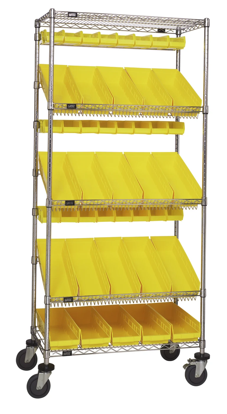 Quantum WRCL5-74848-104220YL Slanted Shelf Cart, 48"W x 18"D x 80"H, 1200 lb capacity, Chrome