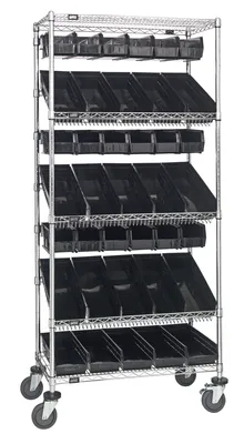 Quantum WRCL5-74836-104230BK Slanted Shelf Cart, 36"W x 18"D x 80"H, 1200 lb capacity, Chrome