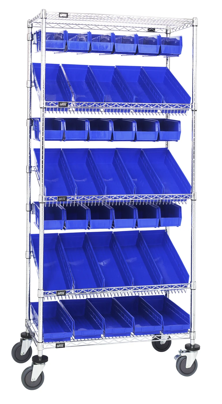 Quantum WRCL5-74836-104230BL Slanted Shelf Cart, 36"W x 18"D x 80"H, 1200 lb capacity, Chrome