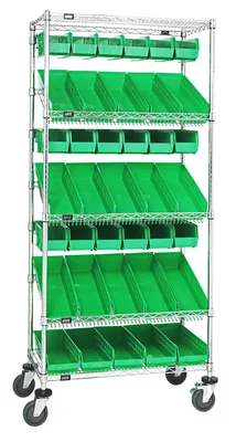 Quantum WRCL5-74836-104230GN Slanted Shelf Cart, 36"W x 18"D x 80"H, 1200 lb capacity, Chrome