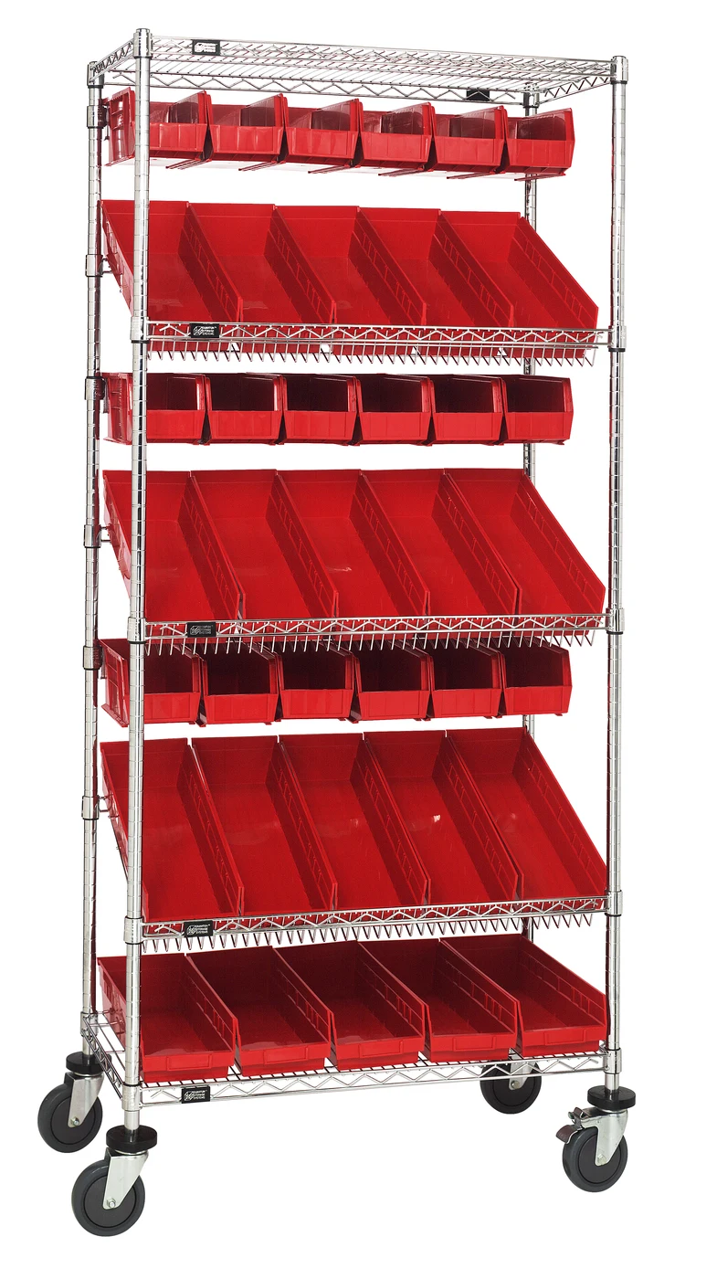 Quantum WRCL5-74836-104230RD Slanted Shelf Cart, 36"W x 18"D x 80"H, 1200 lb capacity, Chrome