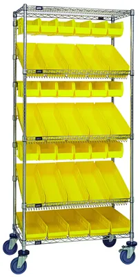 Quantum WRCL5-74836-104230YL Slanted Shelf Cart, 36"W x 18"D x 80"H, 1200 lb capacity, Chrome