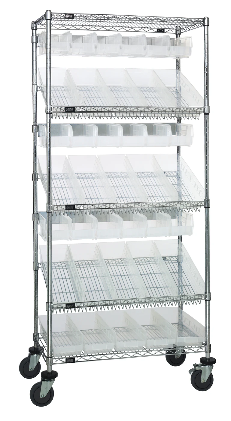 Quantum WRCL5-74836-104230CL Slanted Shelf Cart, 36"W x 18"D x 80"H, 1200 lb capacity, Chrome