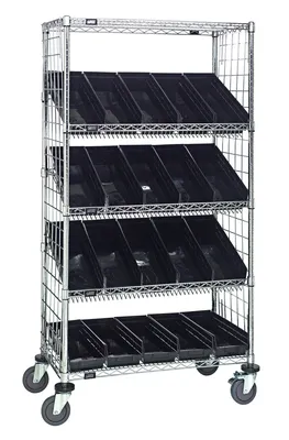 Quantum WRCL5-631836EP-104BK Slanted Shelf Enclosure Cart, 36"W x 18"D x 69"H, 1200 lb capacity, Chrome