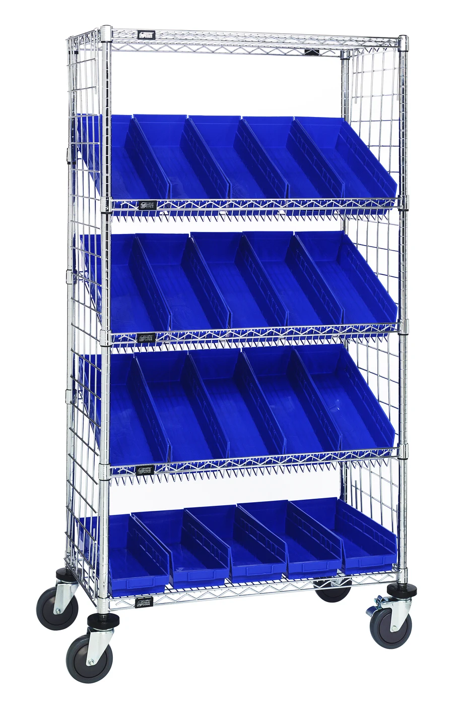 Quantum WRCL5-632436EP-106BL Slanted Shelf Enclosure Cart, 36"W x 24"D x 69"H, 1200 lb capacity, Chrome