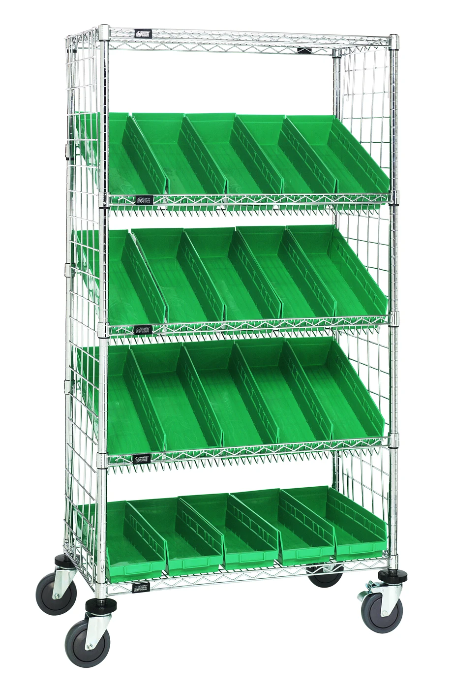 Quantum WRCL5-631836EP-104GN Slanted Shelf Enclosure Cart, 36"W x 18"D x 69"H, 1200 lb capacity, Chrome