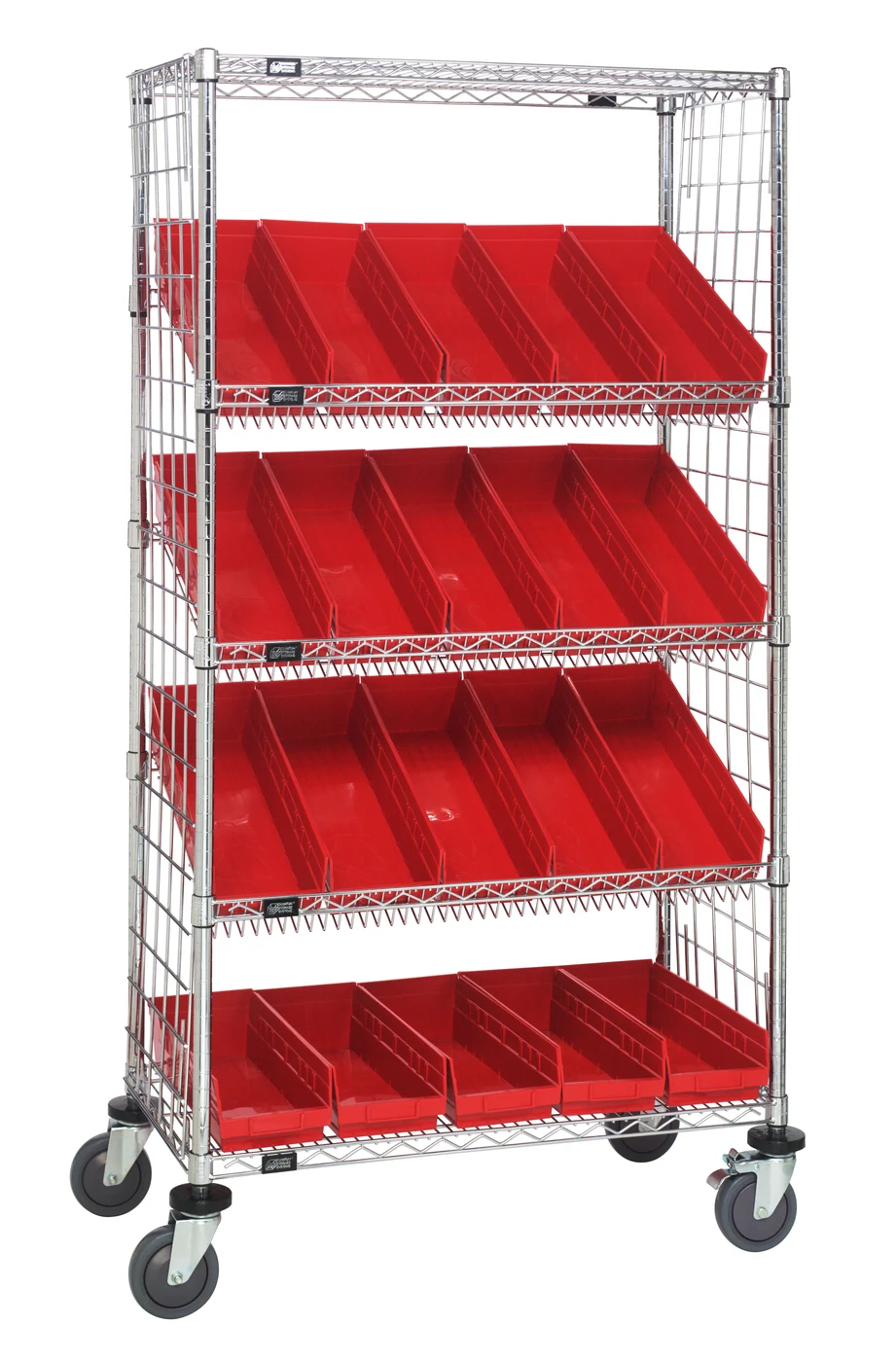 Quantum WRCL5-632436EP-106RD Slanted Shelf Enclosure Cart, 36"W x 24"D x 69"H, 1200 lb capacity, Chrome