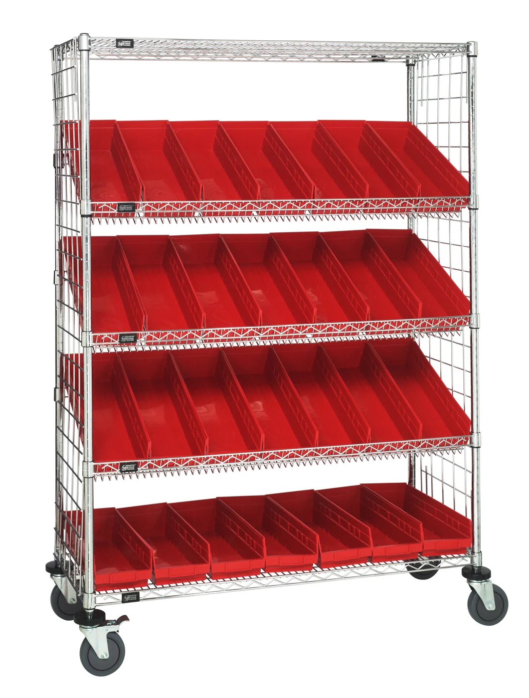 Quantum WRCL5-632448EP-106RD Slanted Shelf Enclosure Cart, 48"W x 24"D x 69"H, 1200 lb capacity, Chrome
