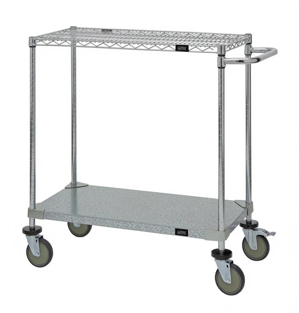 Quantum WRCP-2136-2CG Utility Cart, 36"W x 21"D x 37-1/2"H, 1200 lb capacity, Chrome/Galvanized