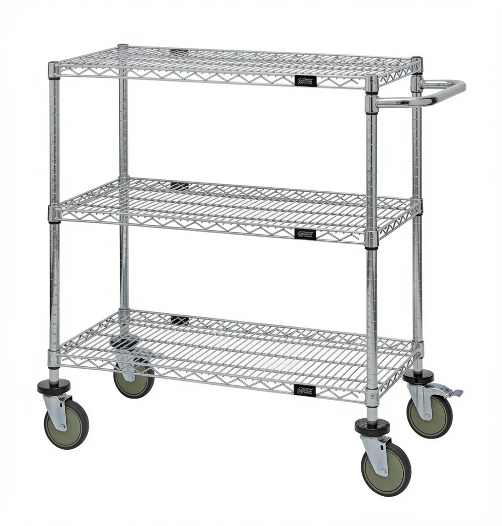 Quantum WRCP-2160-3 Utility Cart, 60"W x 21"D x 37-1/2"H, 1200 lb capacity, Chrome