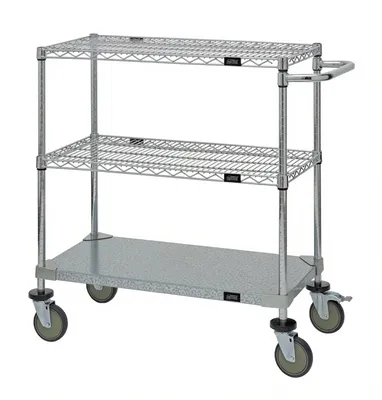 Quantum WRCP-1830-3CG Utility Cart, 30"W x 18"D x 37-1/2"H, 1200 lb capacity, Chrome/Galvanized