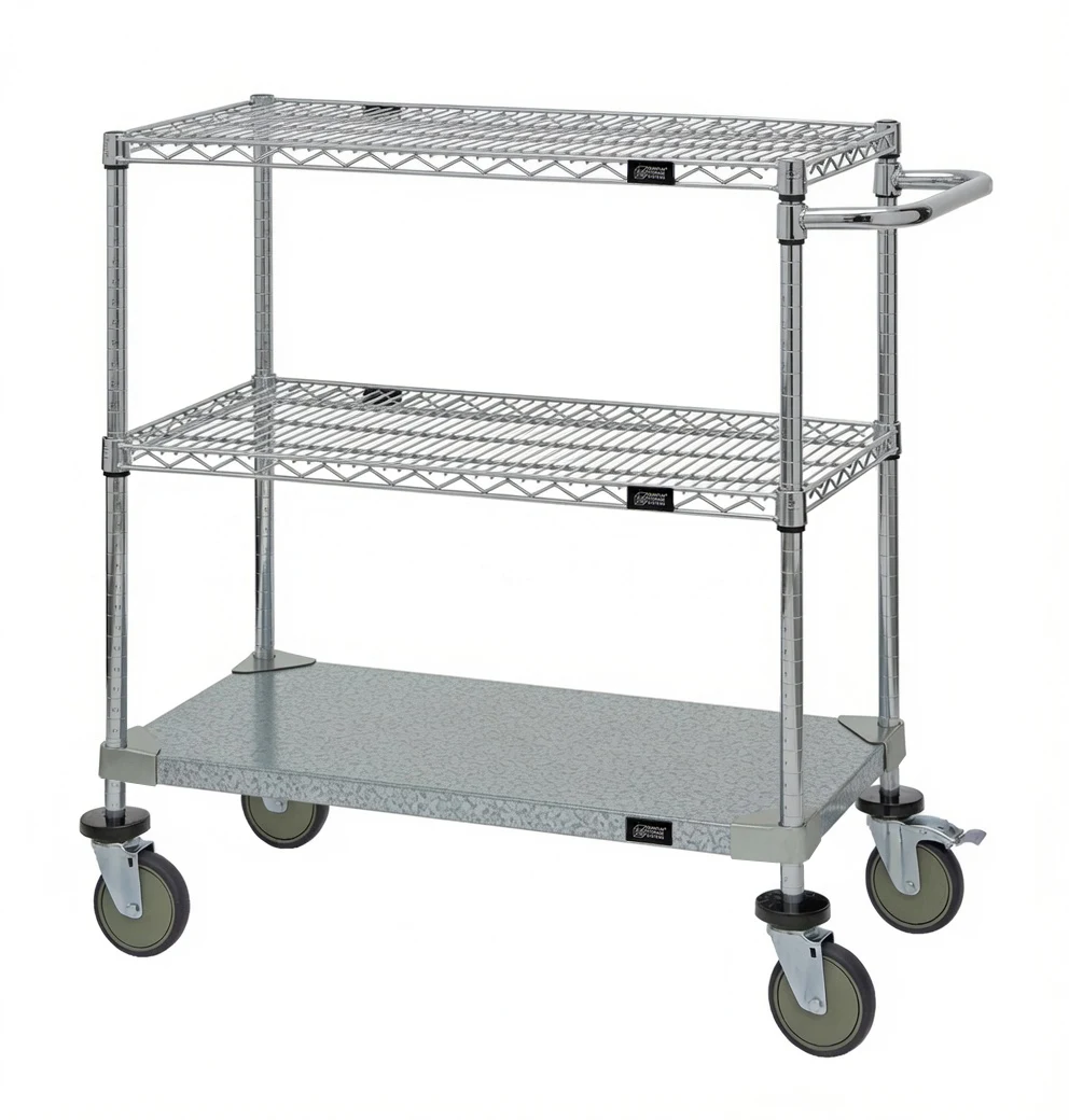Quantum WRCP-2442-3CG Utility Cart, 42"W x 24"D x 37-1/2"H, 1200 lb capacity, Chrome/Galvanized