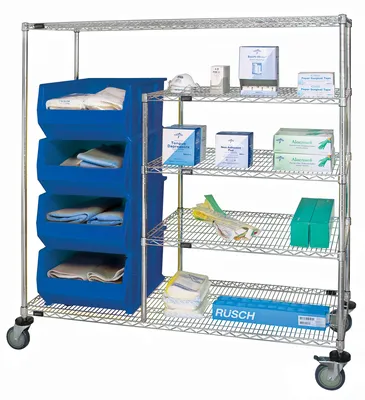 Quantum WRCPL-63-2460-955BK Bin Transport Cart, 60"W x 24"D x 69"H, 1200 lb capacity, Chrome