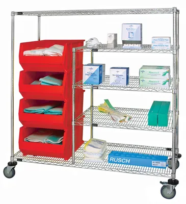 Quantum WRCPL-63-2460-955GN Bin Transport Cart, 60"W x 24"D x 69"H, 1200 lb capacity, Chrome