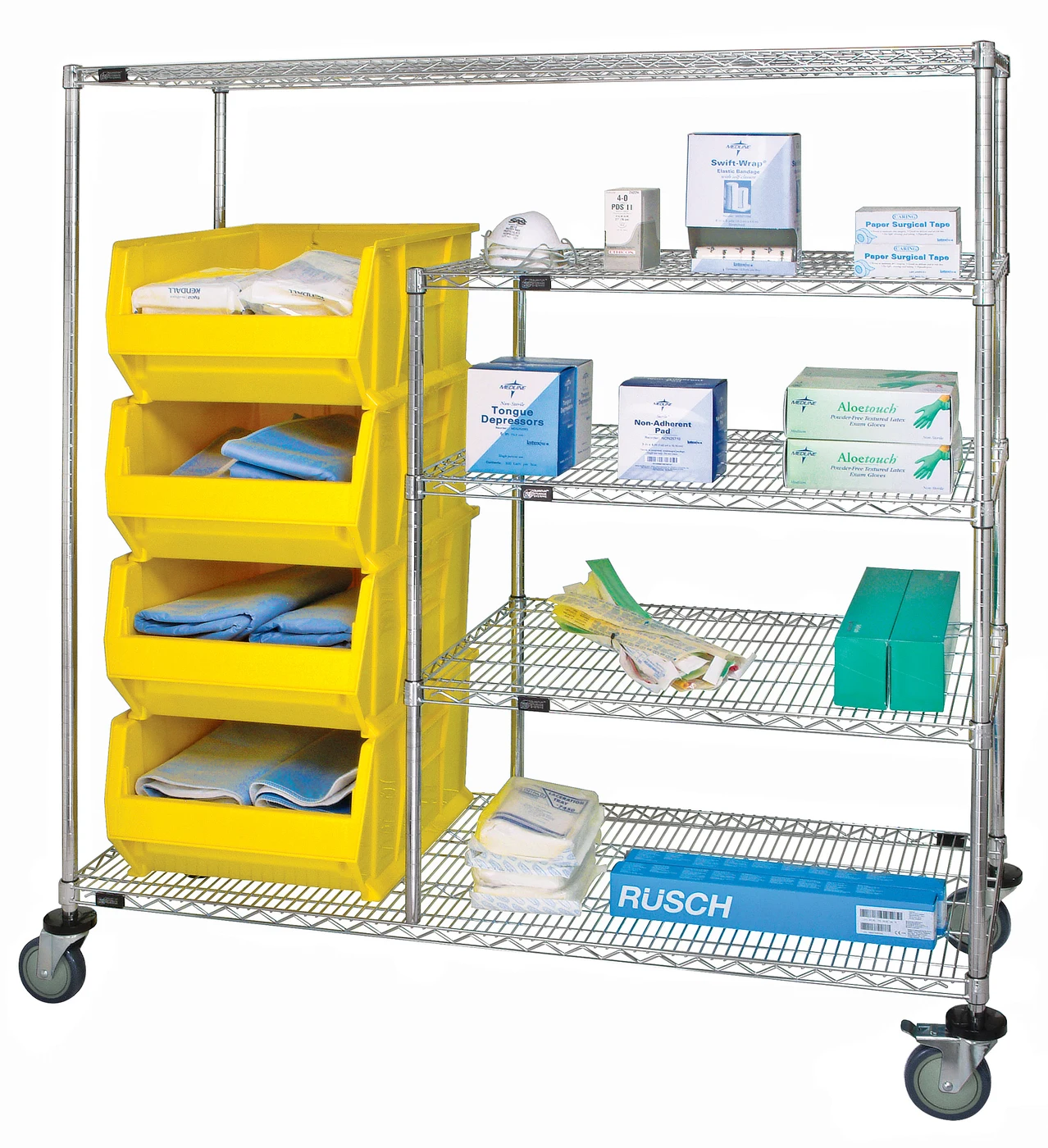 Quantum WRCPL-63-2460-955YL Bin Transport Cart, 60"W x 24"D x 69"H, 1200 lb capacity, Chrome