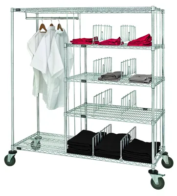 Quantum WRCP-63-2460 Patient Apparel Cart, 60"W x 24"D x 69"H, 1200 lb capacity, Chrome
