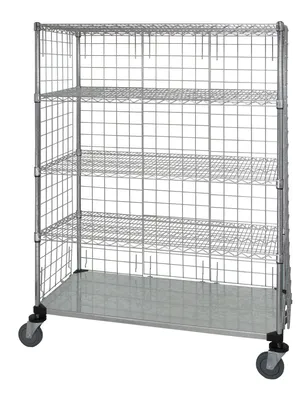 Quantum WRCS4-63-2460EP-5 Mobile Wire Enclosed Cart, 60"W x 24"D x 69"H, 1200 lb capacity, Chrome