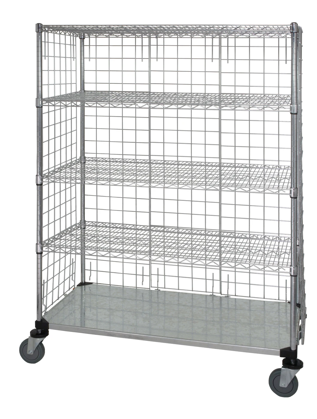 Quantum WRCS4-63-2460EP-5 Mobile Wire Enclosed Cart, 60"W x 24"D x 69"H, 1200 lb capacity, Chrome