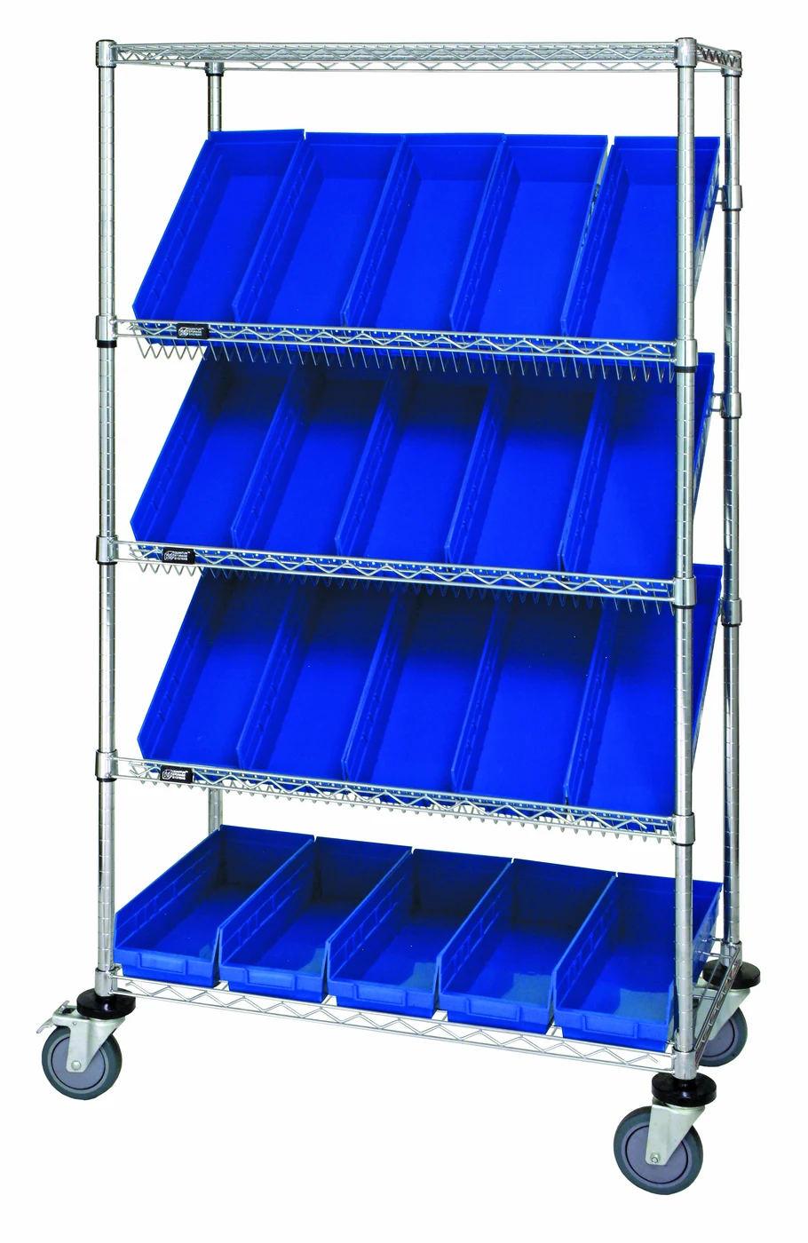 Quantum WRCSL5-63-2436-106BL Slanted Shelf Cart, 36"W x 24"D x 69"H, 1200 lb capacity, Chrome