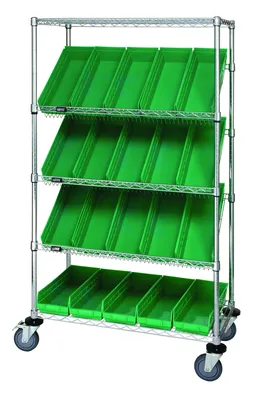 Quantum WRCSL5-63-1836-104GN Slanted Shelf Cart, 36"W x 18"D x 69"H, 1200 lb capacity, Chrome