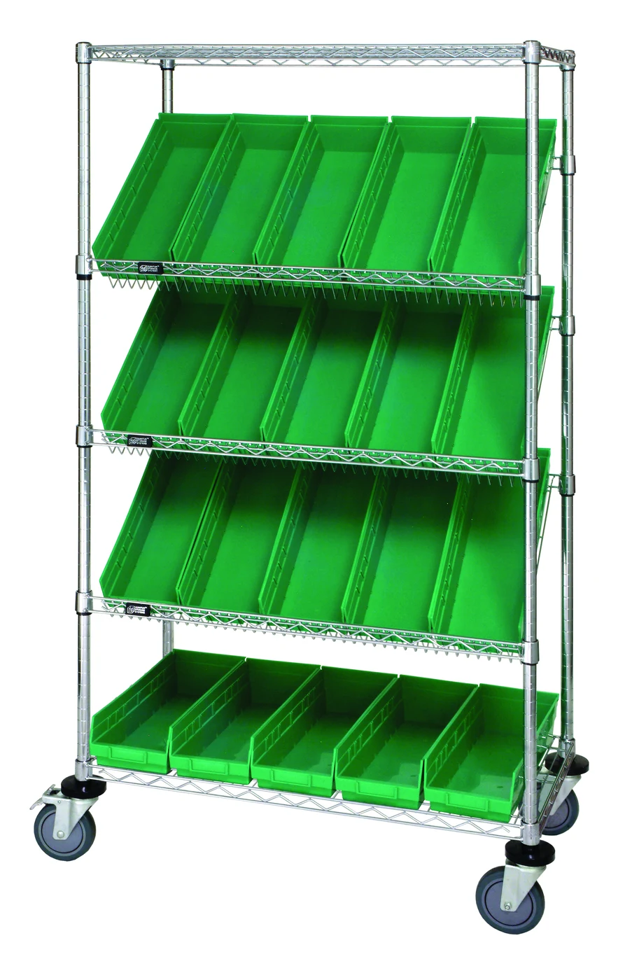 Quantum WRCSL5-63-1836-104GN Slanted Shelf Cart, 36"W x 18"D x 69"H, 1200 lb capacity, Chrome