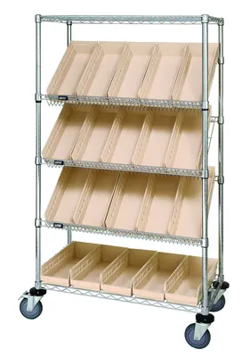 Quantum WRCSL5-63-1836-104IV Slanted Shelf Cart, 36"W x 18"D x 69"H, 1200 lb capacity, Chrome
