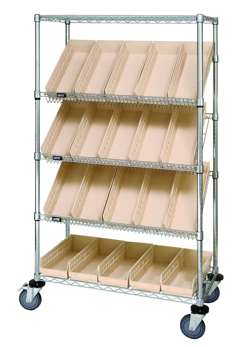 Quantum WRCSL5-63-1836-105IV Slanted Shelf Cart, 36"W x 18"D x 69"H, 1200 lb capacity, Chrome