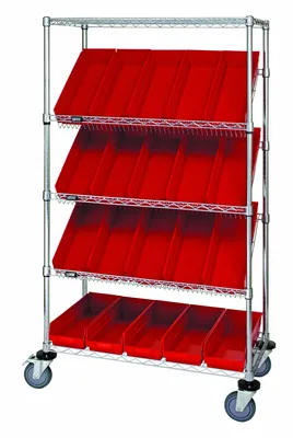 Quantum WRCSL5-63-1836-104RD Slanted Shelf Cart, 36"W x 18"D x 69"H, 1200 lb capacity, Chrome