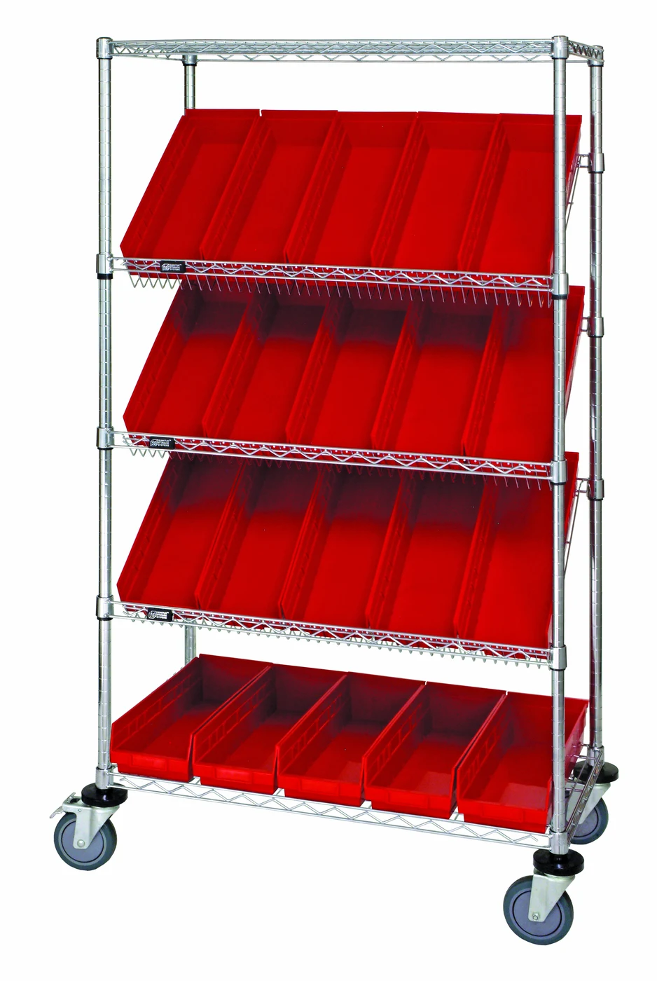 Quantum WRCSL5-63-1836-104RD Slanted Shelf Cart, 36"W x 18"D x 69"H, 1200 lb capacity, Chrome