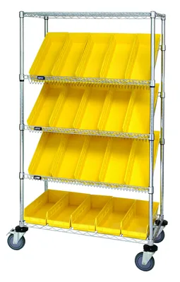 Quantum WRCSL5-63-1836-104YL Slanted Shelf Cart, 36"W x 18"D x 69"H, 1200 lb capacity, Chrome