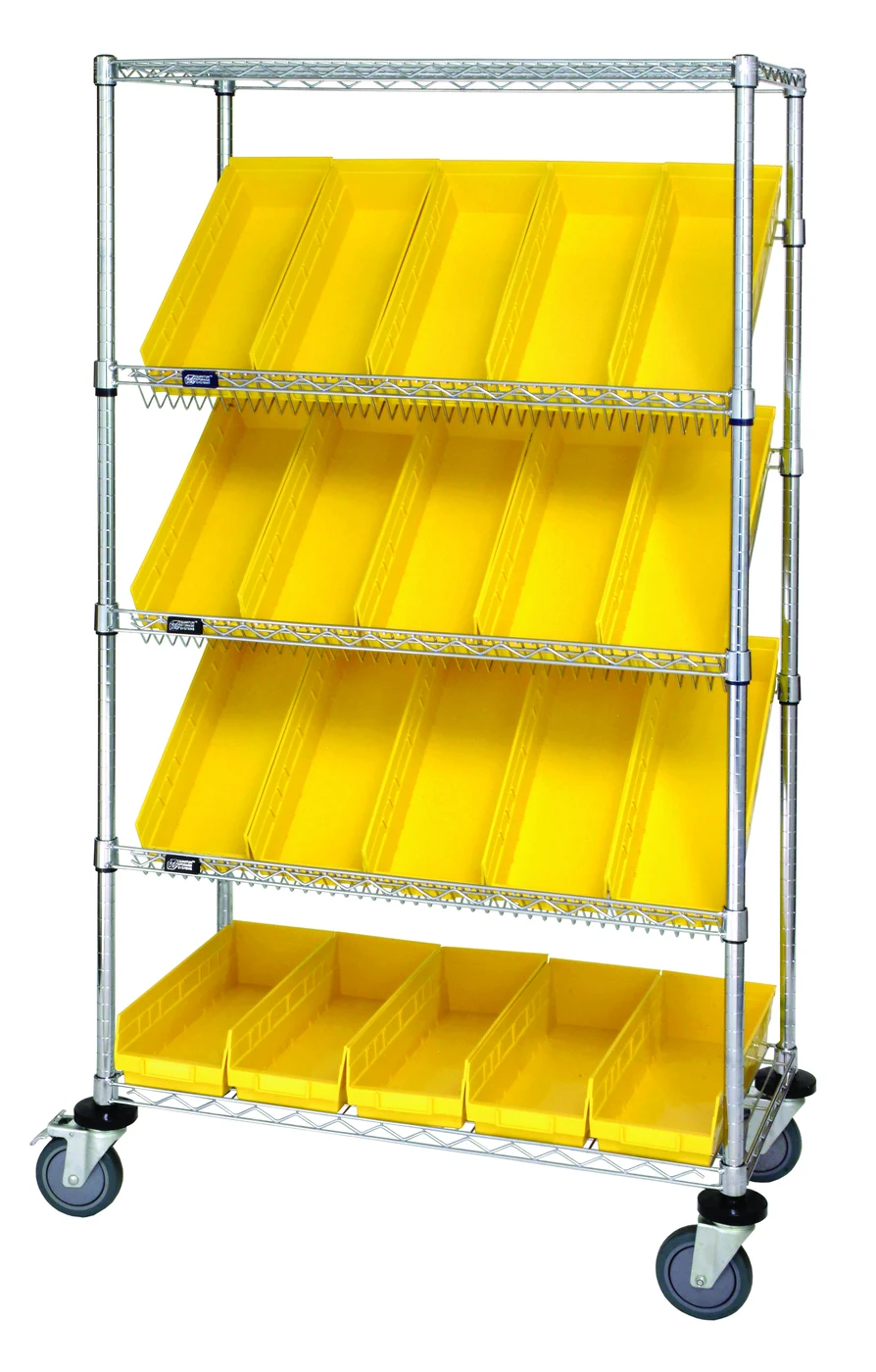 Quantum WRCSL5-63-2436-106YL Slanted Shelf Cart, 36"W x 24"D x 69"H, 1200 lb capacity, Chrome