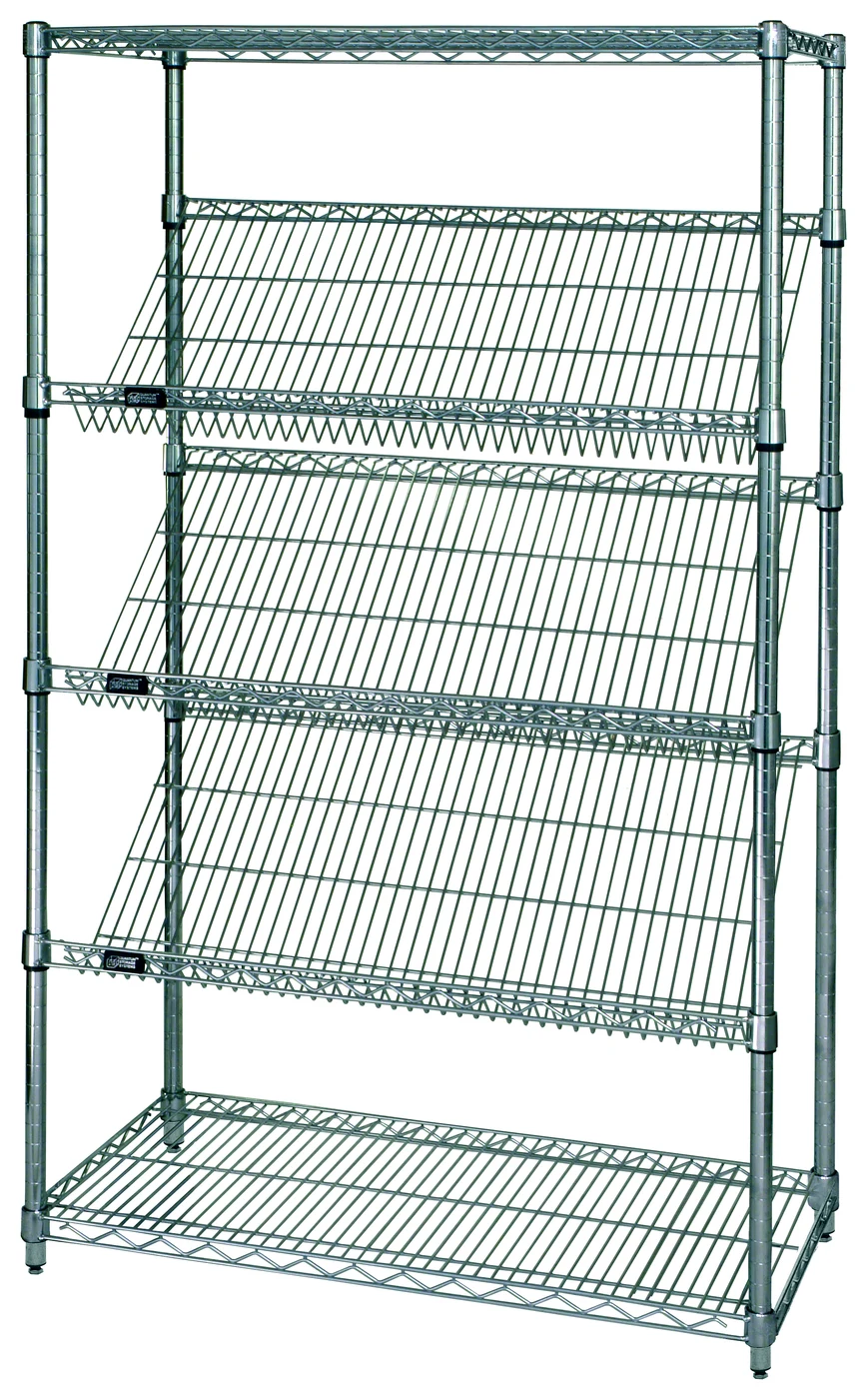 Quantum WRCSL6-63-2448-D Slanted Shelf Cart, 48"W x 24"D x 69"H, 1200 lb capacity, Chrome