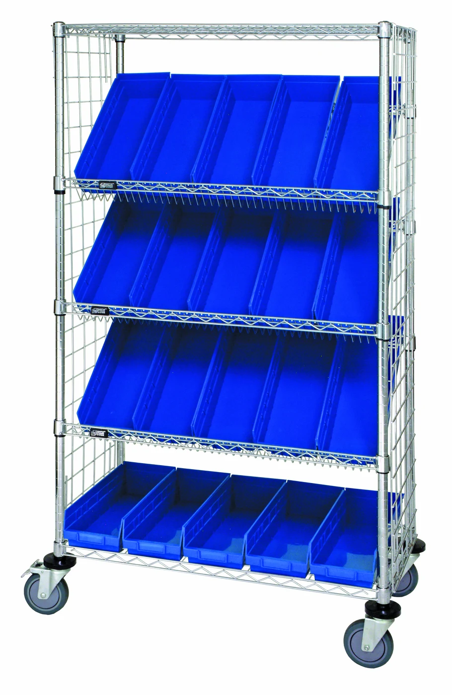 Quantum WRCSL5-63-1836EP-104BL Slanted Shelf Enclosure Cart, 36"W x 18"D x 69"H, 1200 lb capacity, Chrome