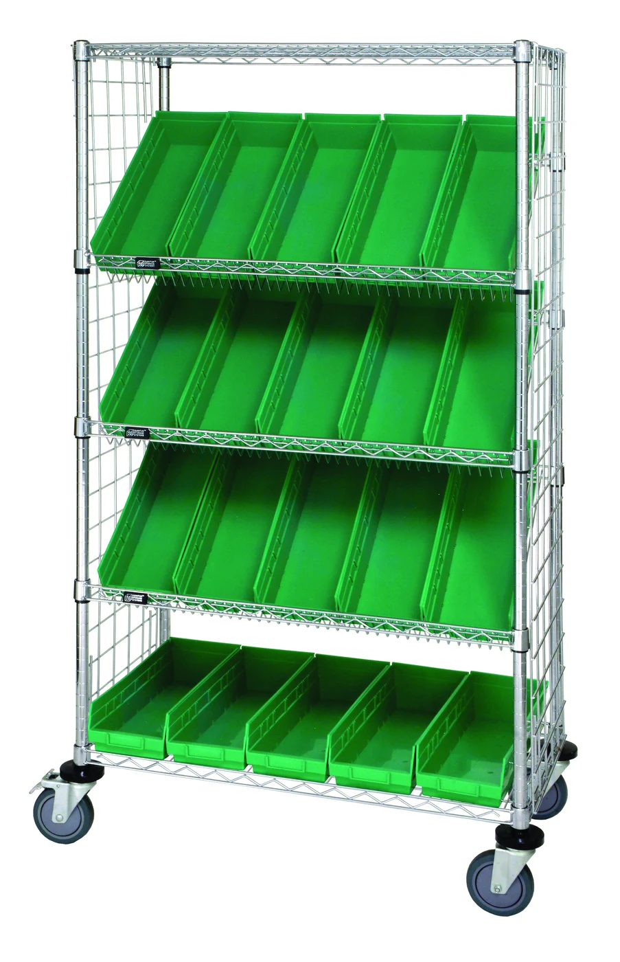 Quantum WRCSL5-63-1836EP-104GN Slanted Shelf Enclosure Cart, 36"W x 18"D x 69"H, 1200 lb capacity, Chrome