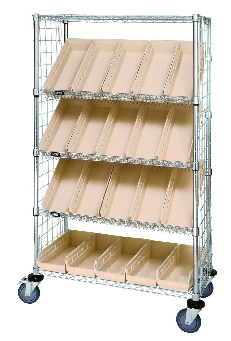 Quantum WRCSL5-63-2436EP-106IV Slanted Shelf Enclosure Cart, 36"W x 24"D x 69"H, 1200 lb capacity, Chrome