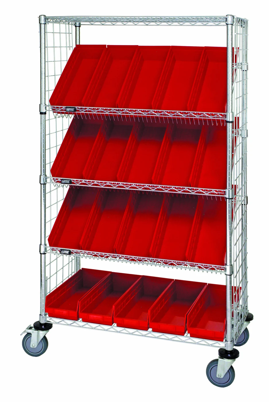 Quantum WRCSL5-63-2436EP-106RD Slanted Shelf Enclosure Cart, 36"W x 24"D x 69"H, 1200 lb capacity, Chrome