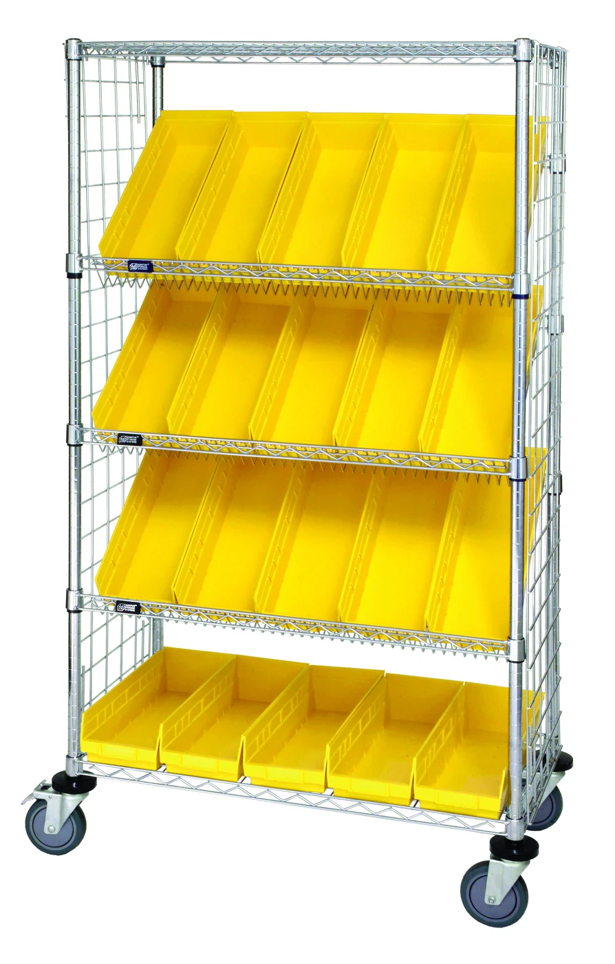 Quantum WRCSL5-63-1836E-14YL Slanted Shelf Enclosure Cart, 36"W x 18"D x 69"H, 1200 lb capacity, Chrome